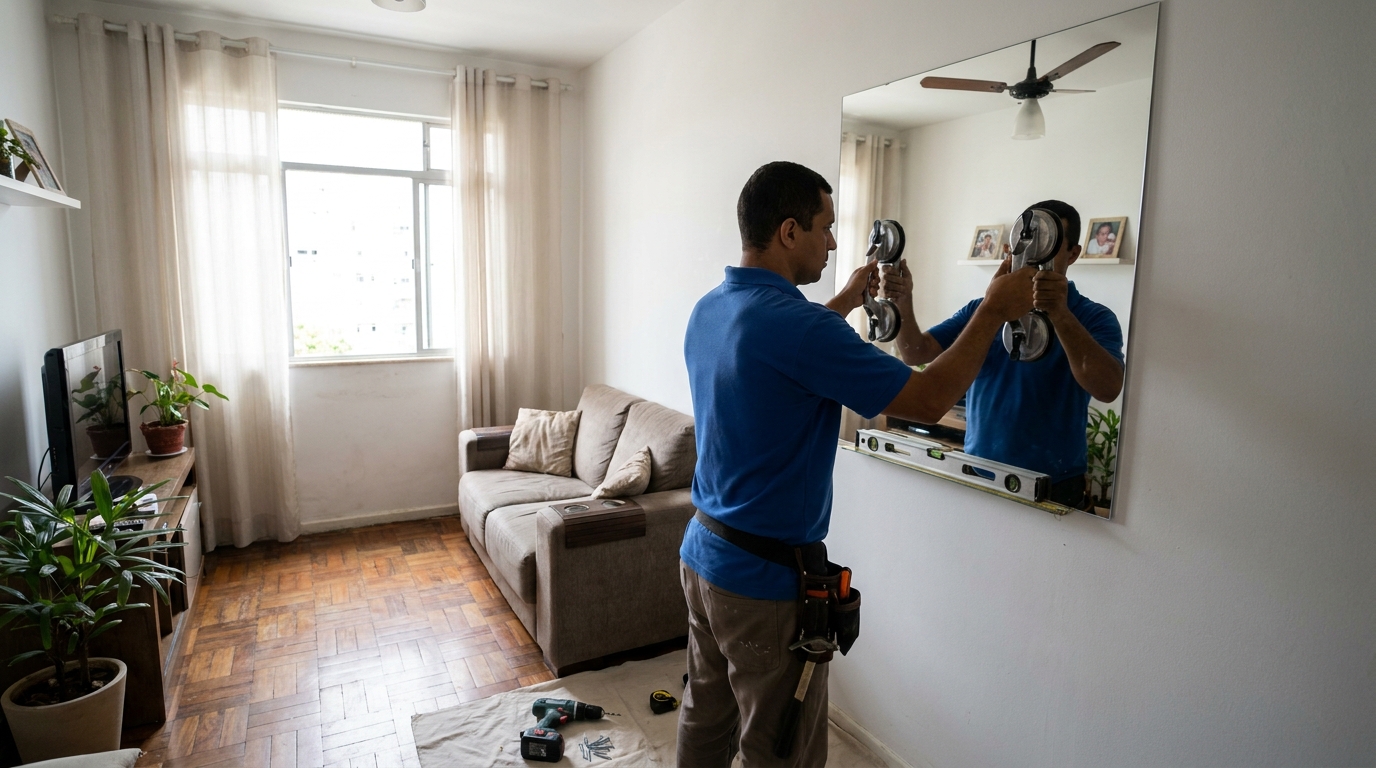 Espelho sob medida com parquet em Uberlândia-MG