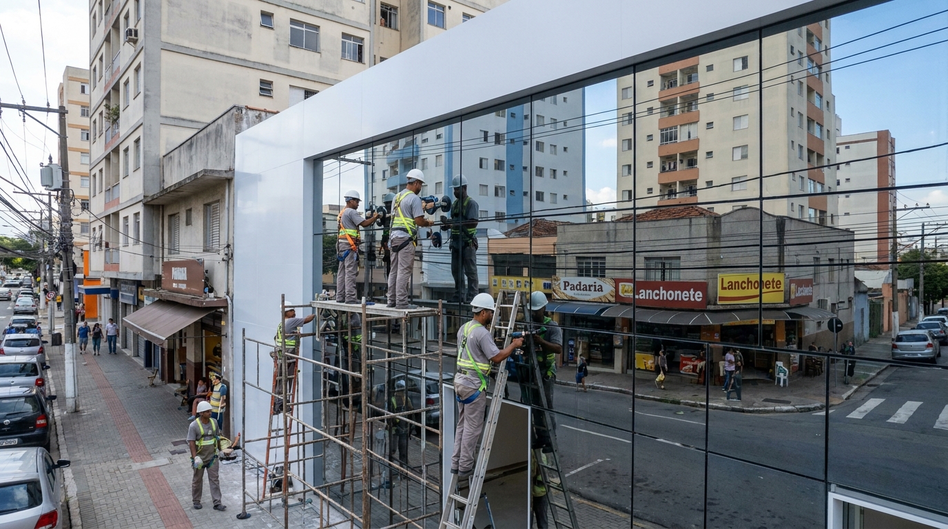 Fachada espelhada em esquina em Uberlândia-MG